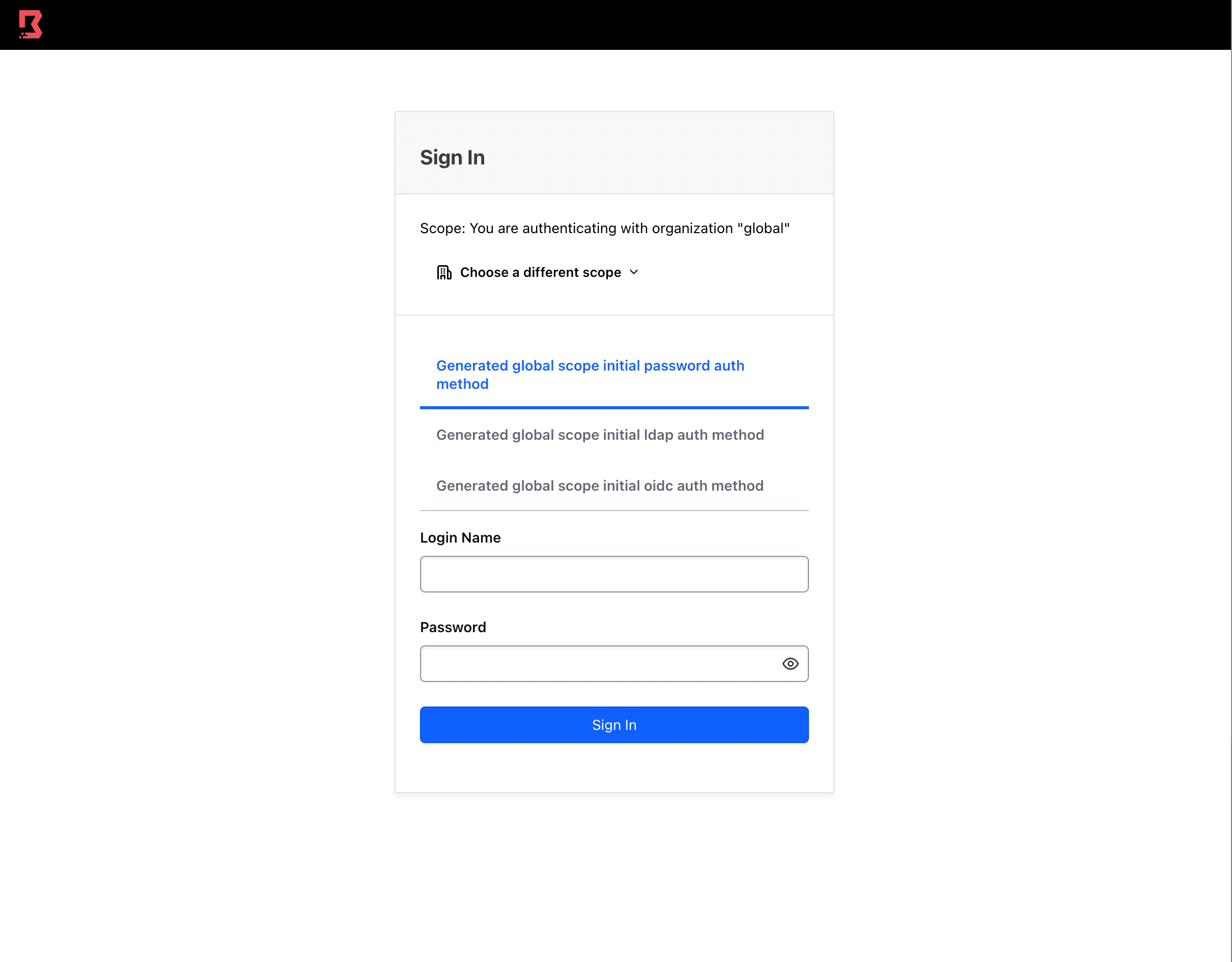 Boundary admin console login page