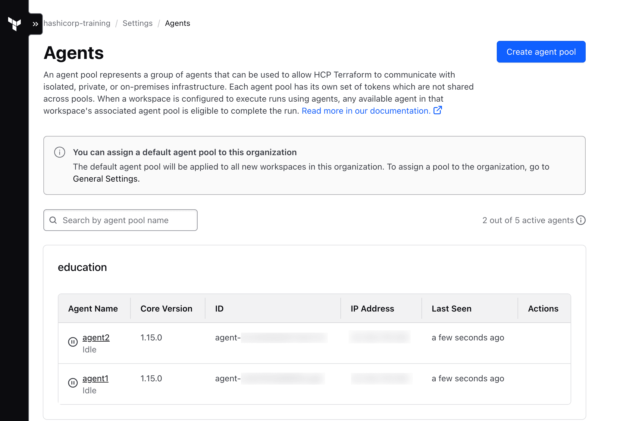 HCP Terraform agents list